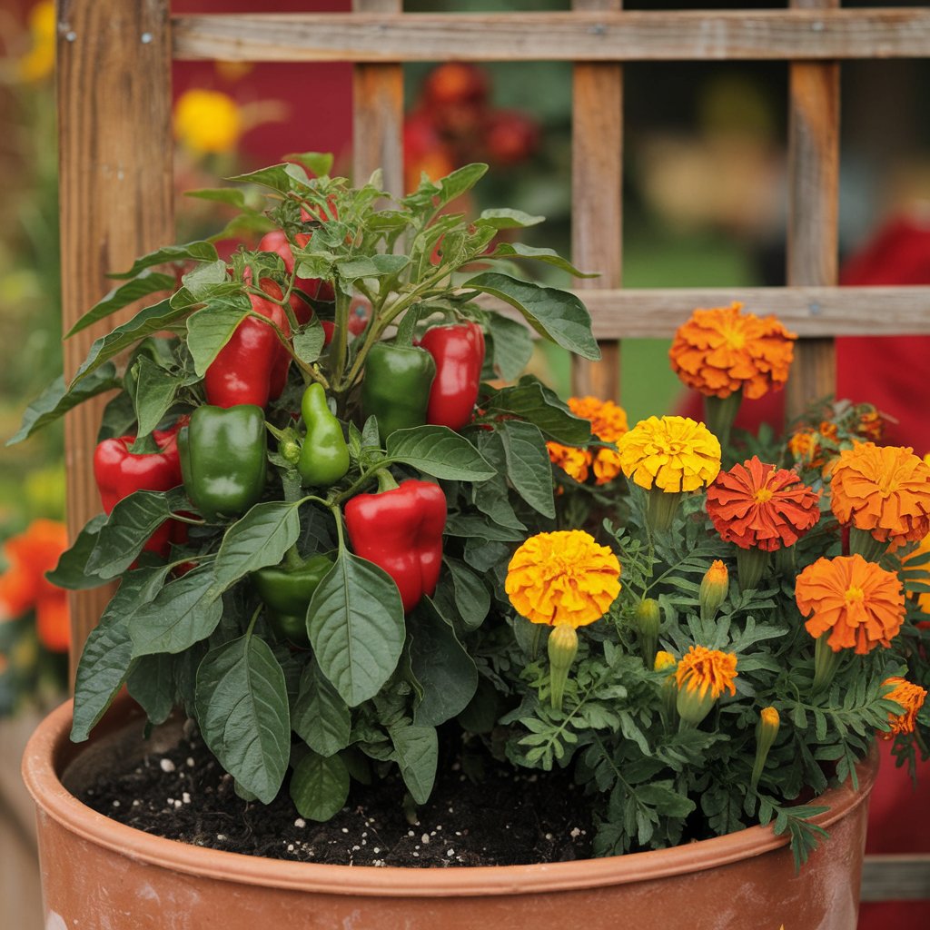 peppers and marigolds companion planting in contaners