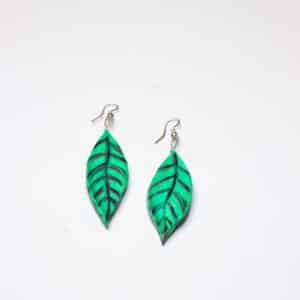 Green Leaf Hand Sculpted and Painted Lightweight Earrings